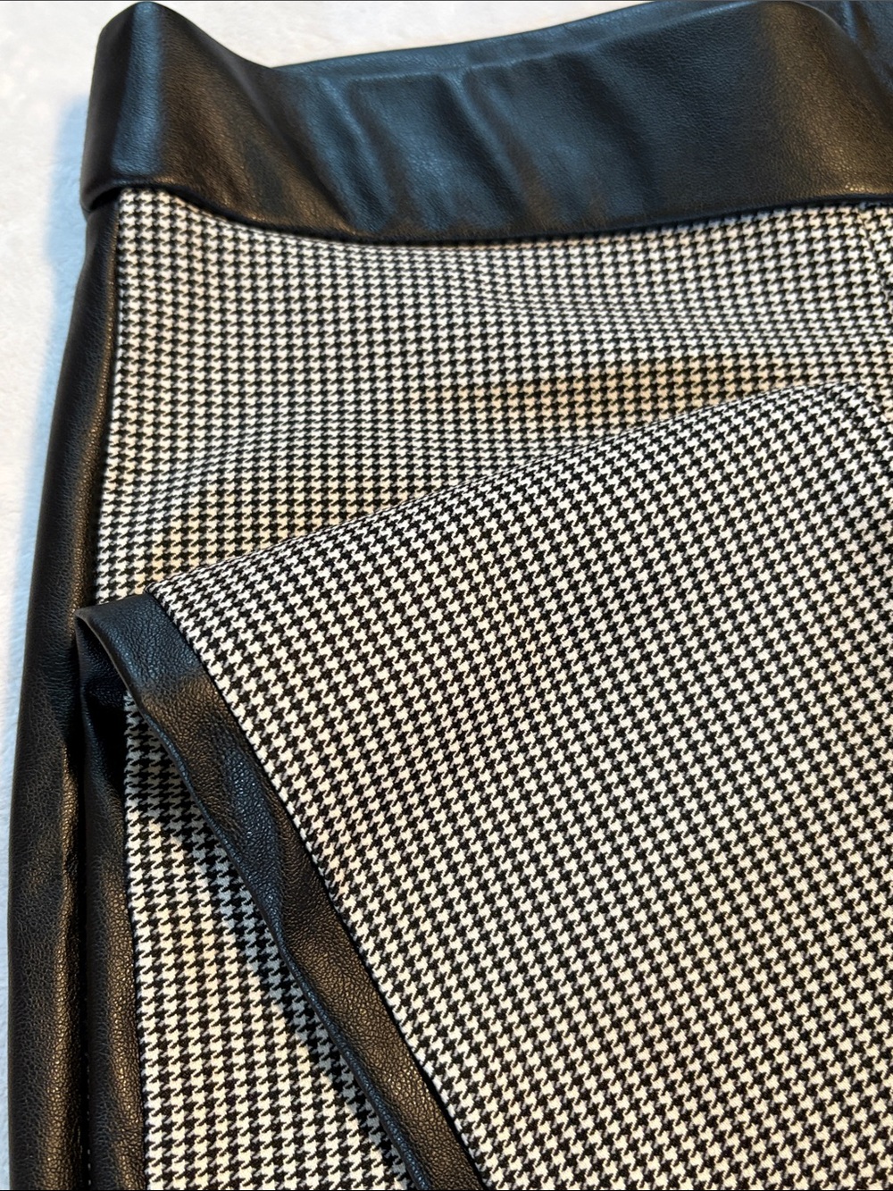 INC Black & White Houndstooth Leggings with Faux Leather Waist & Side Panels 4